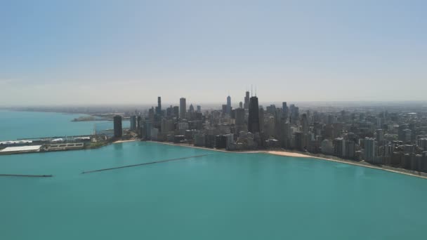 Chicago Skyline Centro Dia Ensolarado Vista Ampla Drone Footag Alta — Vídeo de Stock