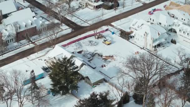 Wide Drone View Naperville City Covered Snow Winter Time American — 비디오