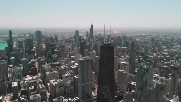 Elemen Chicago Pusat Kota Skyline Pada Hari Yang Cerah Drone — Stok Video
