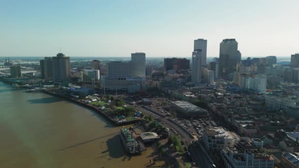 Drone View Mississippi River Downtown New Orleans City Louisiana High — Αρχείο Βίντεο