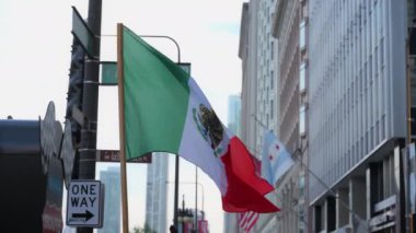 Chicago Meksika Bağımsızlık Günü 'nde kutlama. Sokakta bir sürü bayrak var. Şikago İl. ABD 16 Eylül 2024. Yüksek kalite 4k görüntü