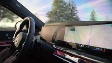 BMW i7 serisinin iç dizaynı. Yeni bir BMW 'nin gösterge panelinde. Naperville lL 'de. 20 Ekim 2024. Yüksek kalite 4k görüntü