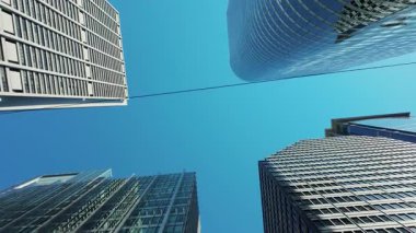 Chicago şehir merkezindeki gökdelenler arasındaki binici arabasından Pov vuruldu. Yoğun şehir manzarası. Aşağıdan görüntü. Yüksek kalite 4k görüntü