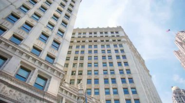 Footage of Skyscrapers in Chicago city from Below on sunny day. High quality 4k footage