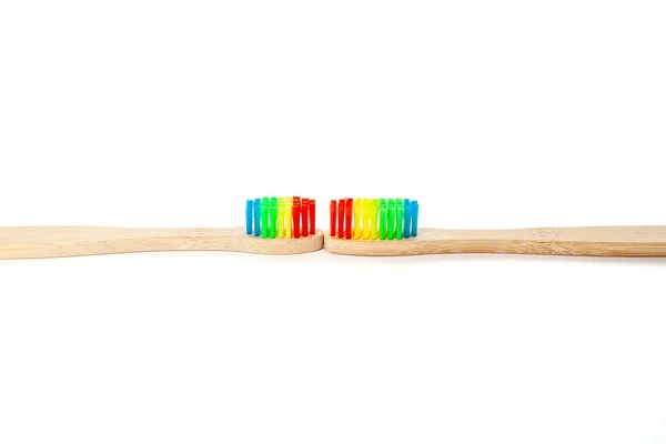 Bambus Zahnbürste Isoliert Auf Weißem Hintergrund Prävention Von Zahnbelag Und — Stockfoto