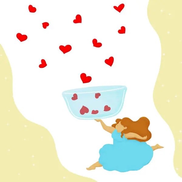 Şirin tombul kız kalpleri toplamak için mutlu bir şekilde zıplıyor, rüzgarın esip düşmesini seviyor..