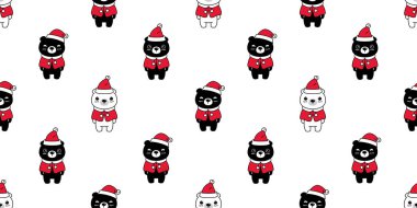 Ayı desensiz kutup noel baba şapka vektör ayıcık çizgi film hediyesi kağıt kaplama arka plan tekrar duvar kağıdı karalama eşarbı izole illüstrasyon tasarımı