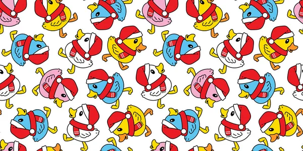 duck seamless pattern santa claus hat christmas walking bird goose shower bathroom chicken vector cartoon pet scarf isolated animal tile wallpaper repeat background doodle illustration design
