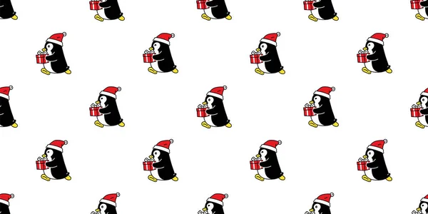 Pinguino Modello Senza Soluzione Continuità Natale Babbo Natale Cappello Corsa — Vettoriale Stock