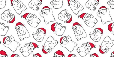 Ayı kutupsuz Noel Baba desenli Noel Baba şapka vektör ayıcık çizgi film ambalajı kağıt tekrar duvar kağıdı karo karo eşarp izole illüstrasyon tasarımı