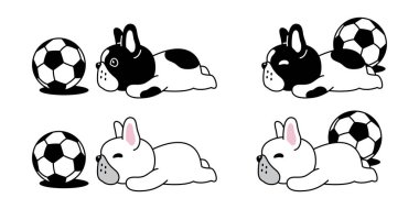 Köpek vektörü Fransız buldog ikonu futbol topu oyuncağı evcil hayvan köpek yavrusu çizgi film sembolü eşarp illüstrasyon klip tasarımı