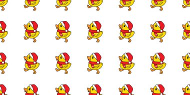 Ördeksiz desenli Noel Baba Noel Baba şapkalı kuş yürüyen kaz duş banyolu tavuk vektör çizgi film evcil hayvan eşarbı izole edilmiş hayvan fayans duvar kâğıdı arka plan çizimi tasarımı