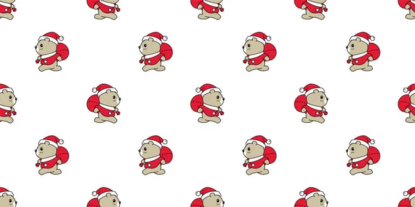 Orso Senza Soluzione Continuità Modello Polare Natale Babbo Natale Cappello — Vettoriale Stock