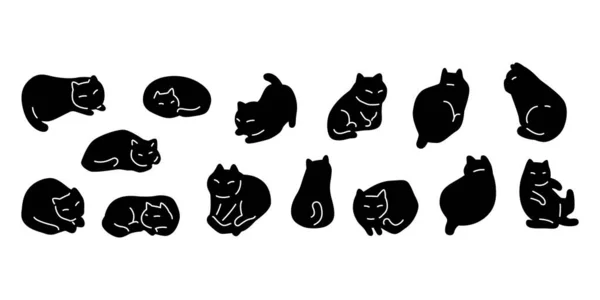 Gato Vetor Preto Gatinho Ícone Calico Desenho Animado Personagem Animal — Vetor de Stock