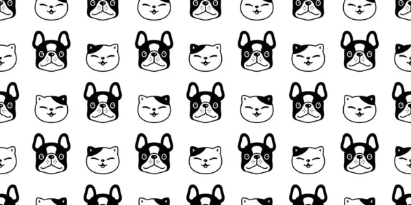 Dog Seamless Pattern Cat French Bulldog Kitten Vector Calico Head — Stock Vector