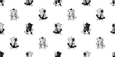 cat seamless pattern anchor boat kitten calico vector breed neko cartoon pet tile background repeat wallpaper animal doodle illustration design scarf isolated
