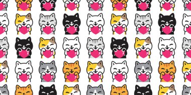 cat seamless pattern valentine heart kitten calico vector breed neko cartoon pet gift wrapping paper tile background repeat wallpaper animal doodle illustration scarf isolated design