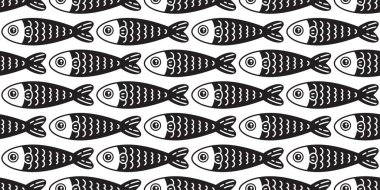 fish Seamless pattern vector tuna salmon shark cartoon pet dolphin whale sea ocean repeat wallpaper tile background gift wrapping paper animal doodle illustration design scarf isolated