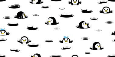 penguin seamless pattern bird vector duck hiding hole cartoon repeat wallpaper tile background gift wrapping paper illustration design scarf isolated