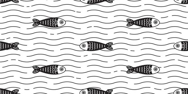 Fish Seamless Pattern Wave Vector Tuna Swimming Salmon Cartoon Pet — Stockvektor