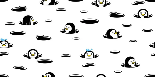 Penguin Seamless Pattern Bird Vector Duck Hiding Hole Cartoon Repeat — ストックベクタ