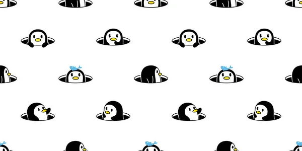 Pinguim Sem Costura Padrão Pássaro Vetor Pato Escondendo Buraco Cartoon — Vetor de Stock