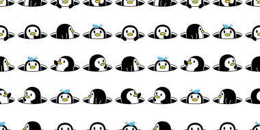 Penguen desensiz ördek ördeği karikatür deliğinden hediye paketi kağıdı tekrar duvar kâğıdı resimli eşarp izole tasarım