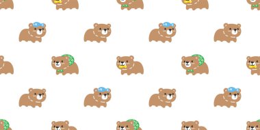 Ayı kutupsuz desensiz vektör karikatür pastel ayıcık balık fayanslı arka plan hediyesi hediye kağıdı tekrar duvar kağıdı eşarbı izole çizim tasarımı