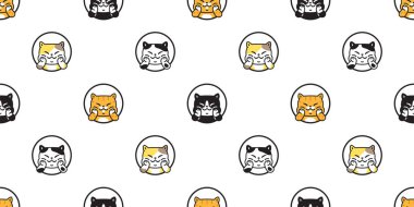 Kedi pürüzsüz desenli kedi yavrusu gülümseme vektör calico çizgi film karakteri yuvarlak çember evcil fayans arka planı duvar kağıdı eşarbı izole çizim tasarımı