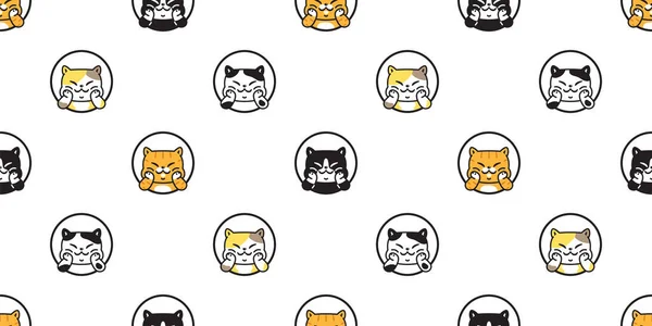 Katze Nahtlose Muster Kätzchen Lächeln Vektor Calico Rasse Neko Cartoon — Stockvektor
