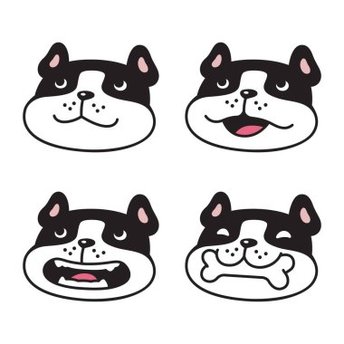köpek vektörü fransız buldog kemik ikonu köpek surat evcil hayvan kafası çizgi film karakteri dövme çizimi eşarp çizimi izole tasarımı