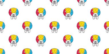 Köpek desensiz Fransız bulldog afro saçı rgb evcil köpek yüzü baş vektör karikatür hediye kağıt kaplama arka plan tekrar duvar kâğıdı karalama eşarp izole tasarım