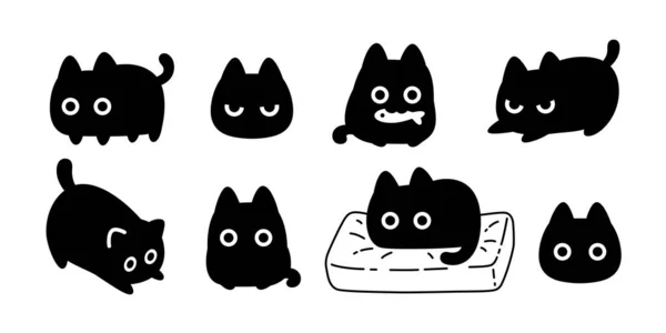 Gato Vector Negro Gatito Icono Neko Calico Mascota Carácter Dibujos — Vector de stock