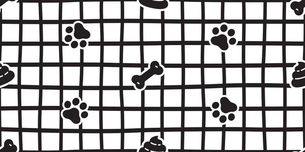 Dog Paw Seamless Pattern Bone Footprint Checked Line Weave French — Stock Vector