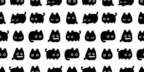 Kat Naadloos Patroon Zwart Kitten Calico Neko Doodle Vector Huisdier — Stockvector