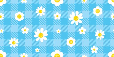 Papatya çiçeği desensiz tartan desenli ekoseli hediye paketleme kağıdı karton kaplama arka planı Duvar kağıdı eşarbı izole çizim tasarımı