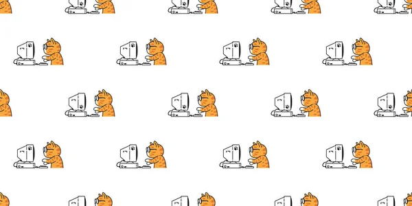 Γάτα Αδιάλειπτη Μοτίβο Γατάκι Calico Neko Υπολογιστή Κατοικίδιο Ζώο Doodle — Διανυσματικό Αρχείο