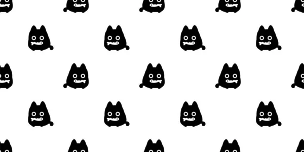 Γάτα Αδιάλειπτη Μοτίβο Μαύρο Γατάκι Calico Neko Τρώει Ψάρια Doodle — Διανυσματικό Αρχείο