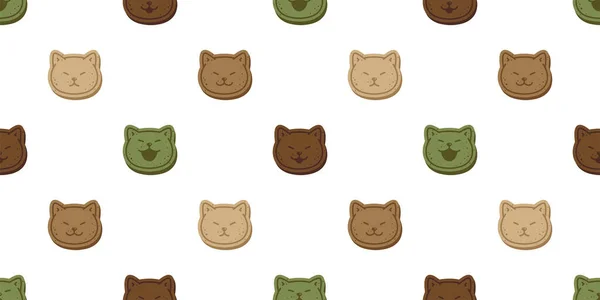 Cat Seamless Pattern Cookies Kitats Bakatery Calico Neko Face Head — 스톡 벡터