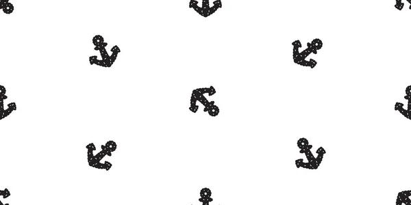 Anker Nahtlose Muster Vektor Doodle Wolke Steuerrad Boot Welle Pirat — Stockvektor