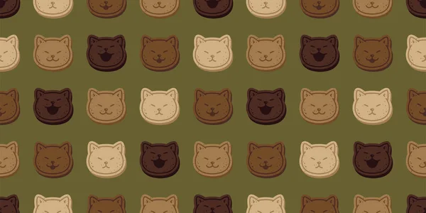 Cat Seamless Pattern Cookies Kitten Bakatery Calico Neko Face Head — 스톡 벡터