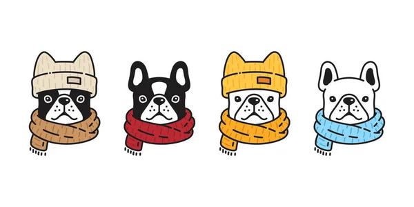 Dog Vector French Bulldog Icon Beanie Hat Scarf Puppy Pet — Stock Vector