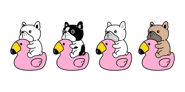 Chien Vecteur Français Bulldog Icône Flamant Rose Anneau Natation Gonflable — Image vectorielle