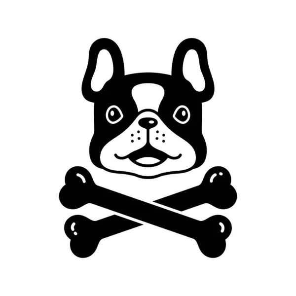 Chien Vecteur Français Bulldog Croix Icône Pirate Drapeau Logo Chiot — Image vectorielle
