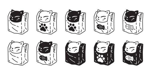 猫ベクトル子猫アイコンショッピングバッグプラスチックネコカリコペットキャラクター漫画シンボルタトゥースタンプスカーフイラストデザイン分離 — ストックベクタ