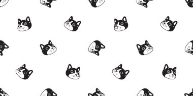 Köpek desensiz Fransız buldogu yüz vektör baş ayak izi yavru köpek hediye kâğıt kaplama arka plan tekrar duvar kâğıdı karalama eşarp izole çizim tasarımı