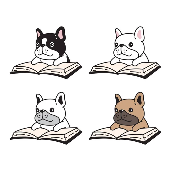 Σκύλος Διάνυσμα Γαλλικό Μπουλντόγκ Ανάγνωση Βιβλίο Εικονίδιο Χαμόγελο Κουτάβι Κατοικίδιο — Διανυσματικό Αρχείο