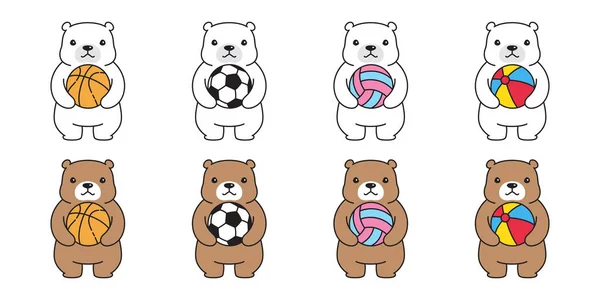 Niedźwiedź Wektor Niedźwiedź Polarny Niedźwiedź Ikona Sport Plaża Piłka Nożna — Wektor stockowy