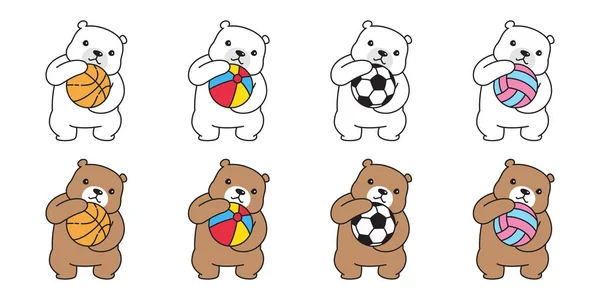 Αρκούδα Διάνυσμα Πολική Αρκούδα Εικονίδιο Μπάσκετ Μπάλα Ποδοσφαίρου Ποδόσφαιρο Βόλεϊ — Διανυσματικό Αρχείο