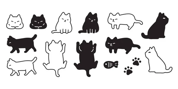 Katze Vektor Kätzchen Symbol Schwarz Weiß Neko Calico Haustier Fuß — Stockvektor